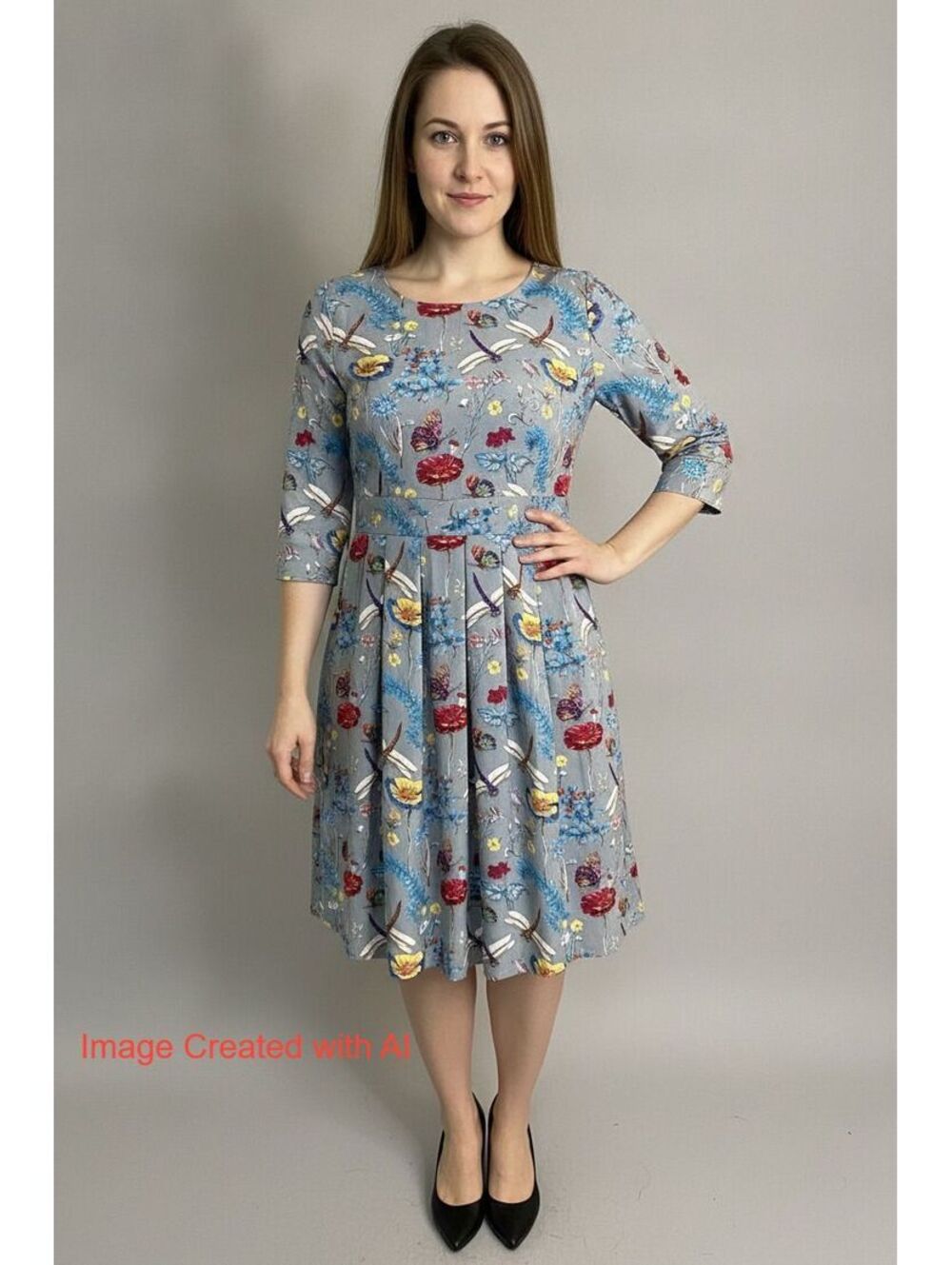 Anthro - Paper Plane London Grey Floral Pattern Knee Length Back Tie Size M/L